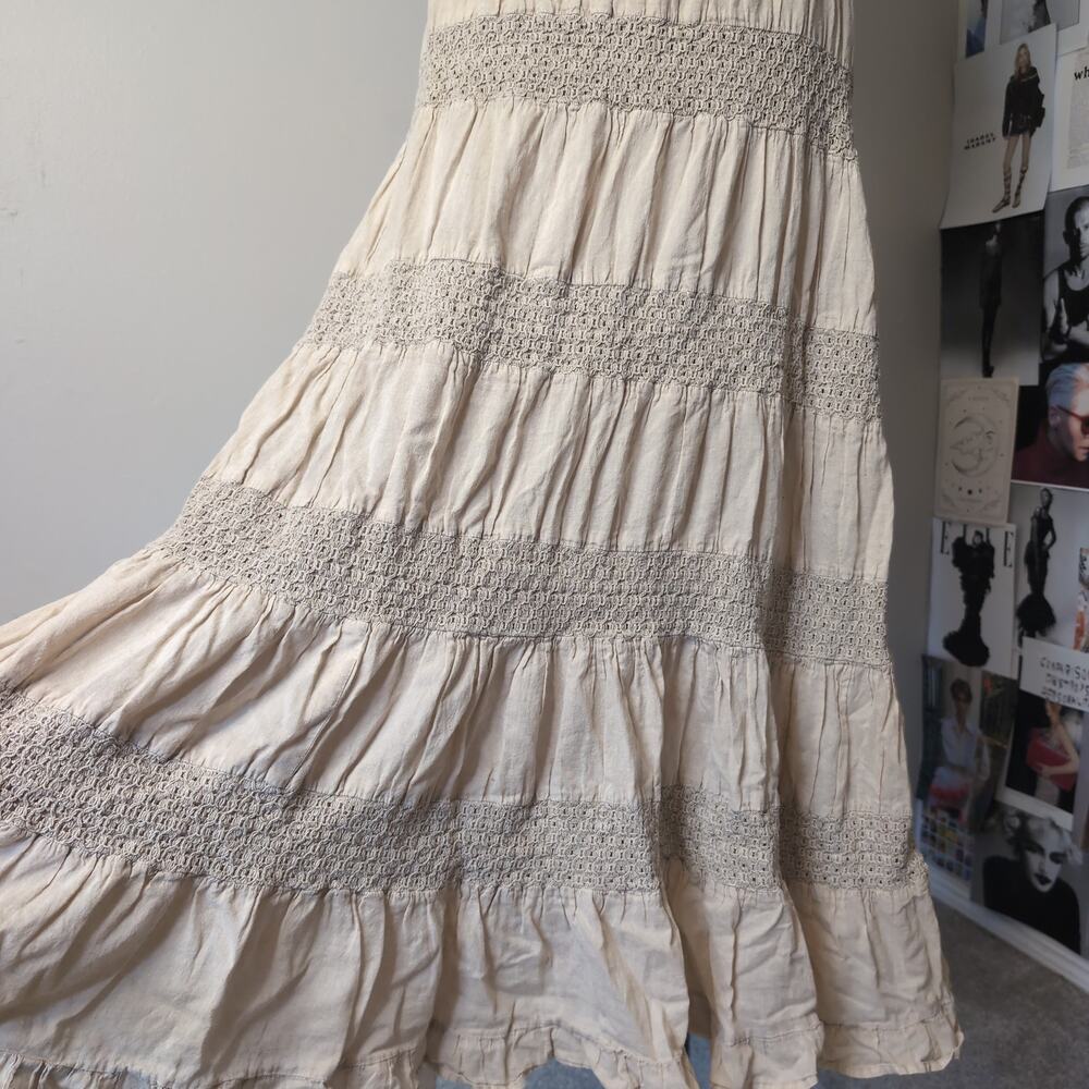 Crochet Waist Tiered Ruffle Maxi Skirt Boho - Picture 2 of 7